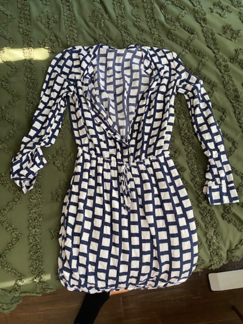 Button-Up Sundress - Size XS. White/Blue Pattern
